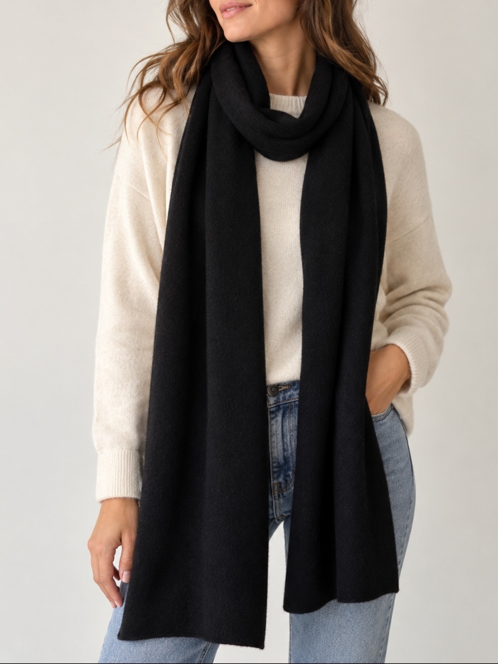Portolano Cashmere Black Knit Long Scarf NEW